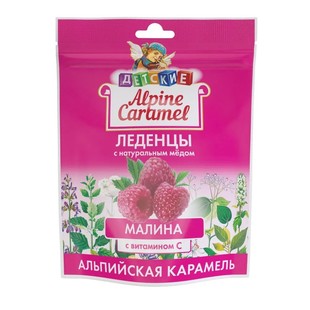 Alpine Caramel, Альпийская карамель. Леденцы с натуральным мёдом, Малина с витамином С (Кармолис) 75 г